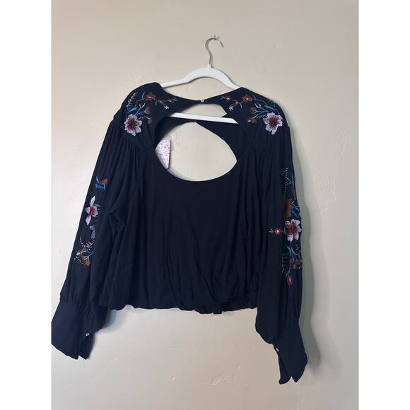 NWT Free People Black Embroidery Lita Long Sleeve Top LARGE - Picture 7 of 9